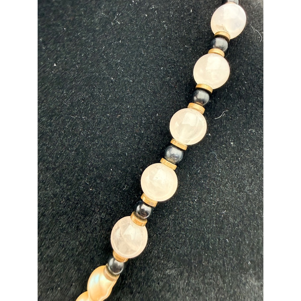 Vintage Necklace Pearl Rose Quartz Cloisonne Flower Pendant Womens Pink Cream - Picture 8 of 12